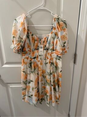 Abercrombie & Fitch Orange Floral Smocked Mini Dress
